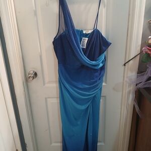 Blue Ombre Spaghetti-Strap Prom Dress